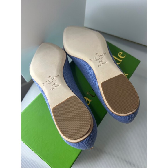 Kate Spade Nelly Denim Ballet Flats Silver Cap Toe Fringe Women size 9.5 - Picture 9 of 9